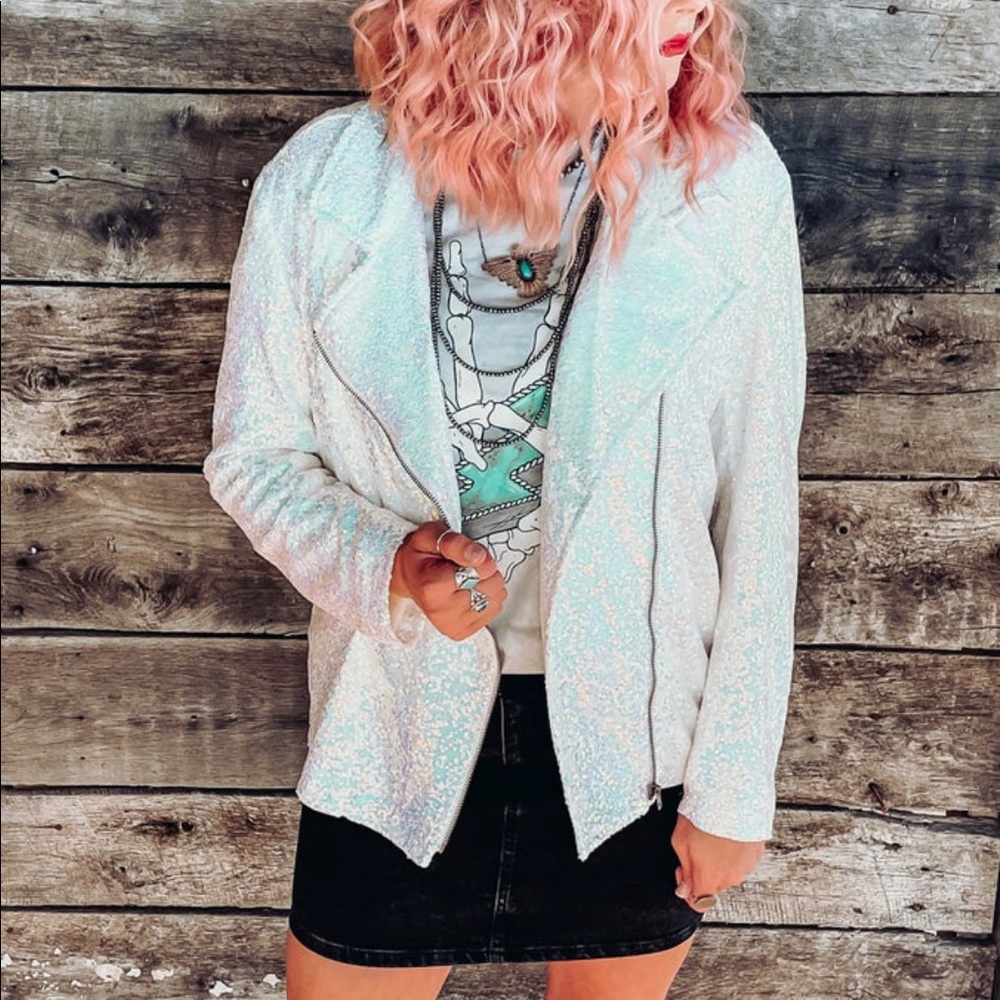 Iridescent Sequin Moto Jacket